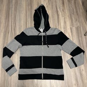 Victoria’s Secret PINK gold bling sequin zip up hoodie black & grey striped NWOT
